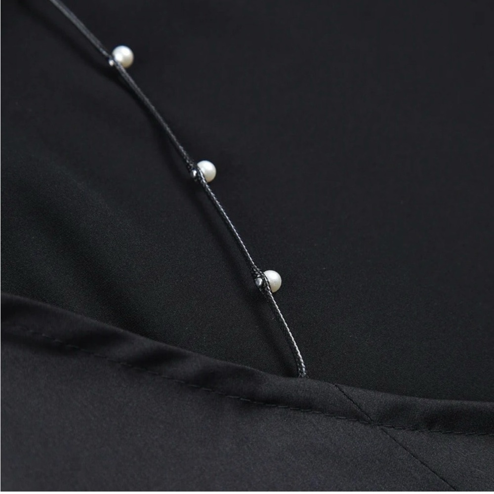 Commense Black Satin Slip Maxi Dress with Chain Straps - Picture 5 of 14